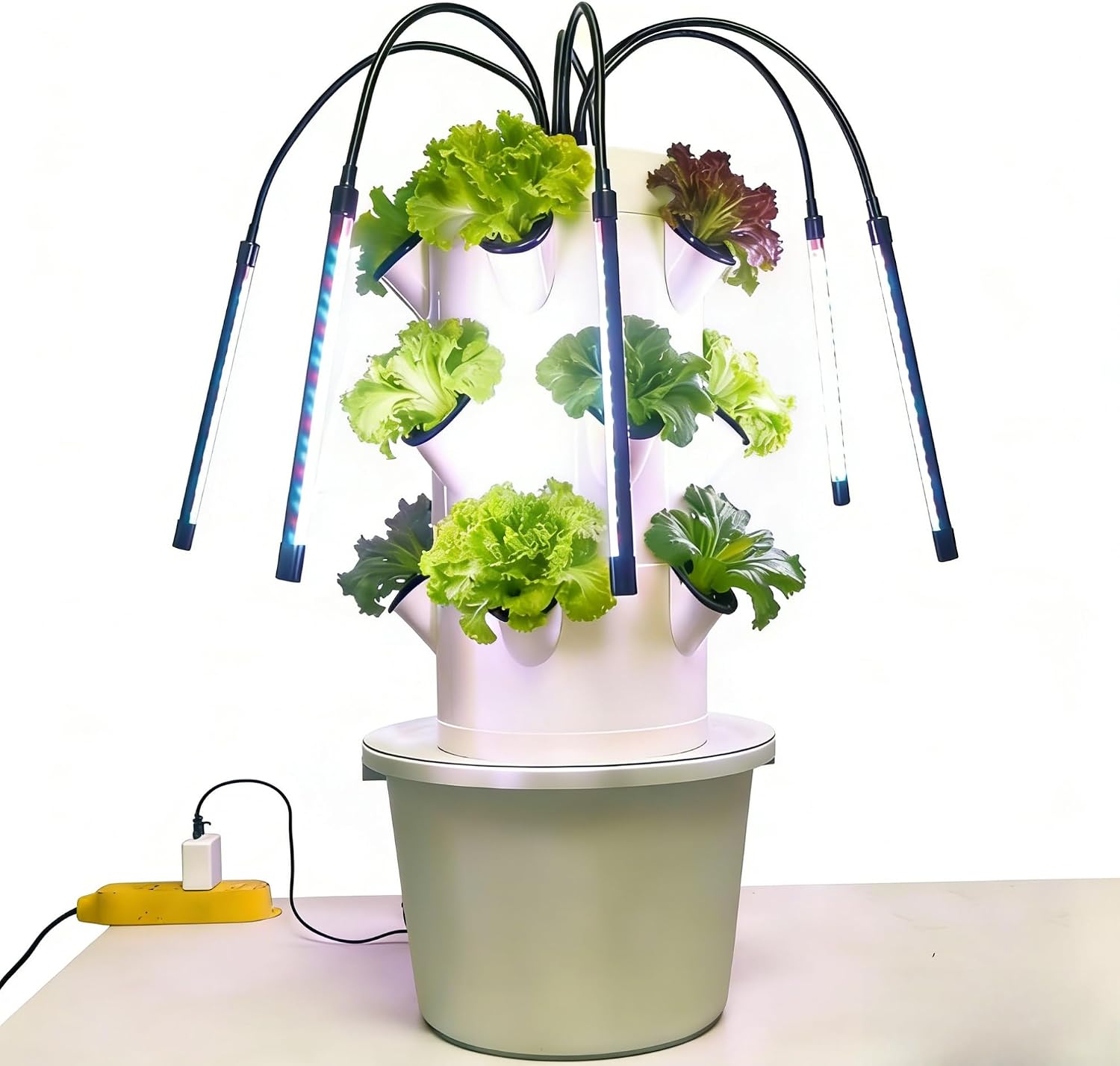 Hydroponic Tower - 垂直型水耕栽培システム 3層15穴 室内ガーデンキット キッチンハーブ＆野菜用LEDライト6個付き