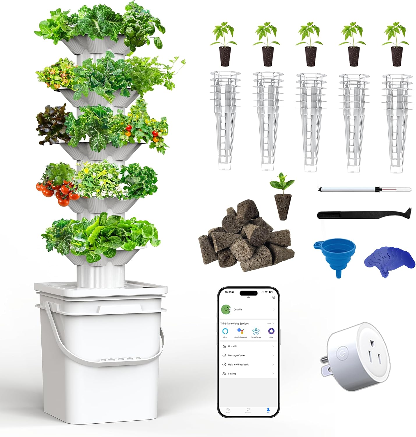 水耕栽培システムキット 5層水耕タワー 30個の植え付け穴  - Hydroponic Tower のレビューと価格