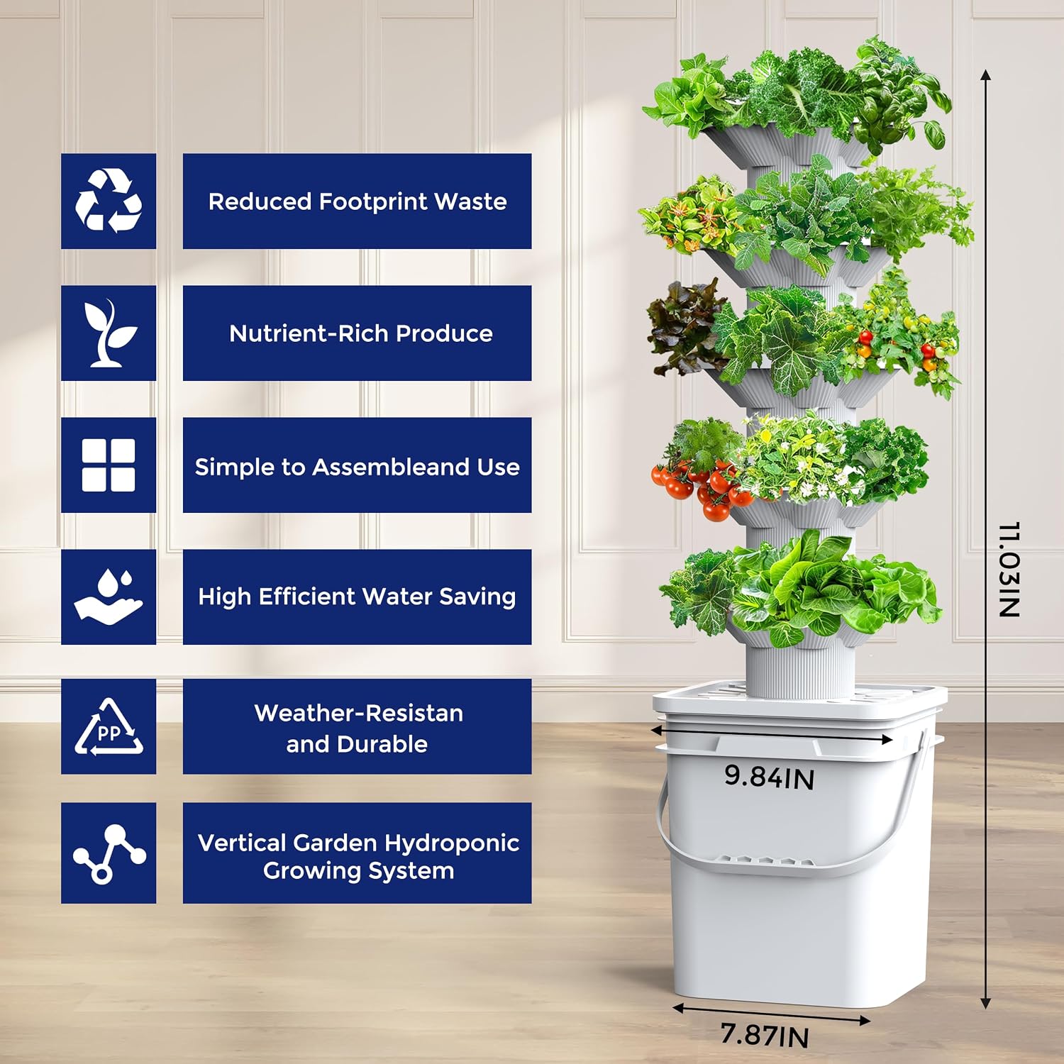 水耕栽培システムキット 5層水耕タワー 30個の植え付け穴  - Hydroponic Tower のレビューと価格